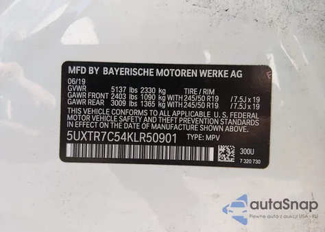 2019 BMW X3 Sdrive30I z USA, uszkodzony, nr VIN 5UXTR7C54KLR50901